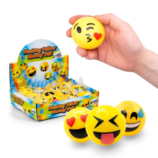 Blinkande Studsboll Smiley - 5.5 cm Gul