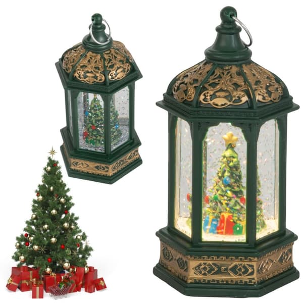 Led lykta julgran dekoration med glitter