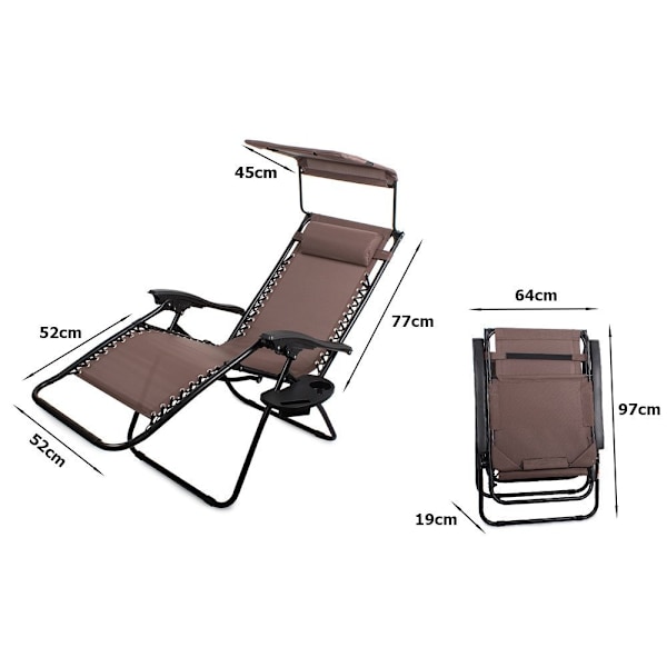 Solstol med Tak / Strandstol - Hopfällbar Brown