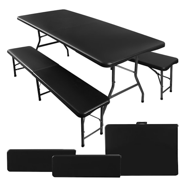 Foldbart Campingbord med Benker - Stol/Bord til Camping - 180 cm Black