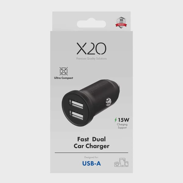 X2O 2x12W dubbel billaddare USB-A/A svart