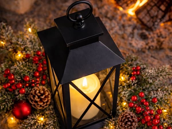 LED lykta dekorativ med batteriljus Svart