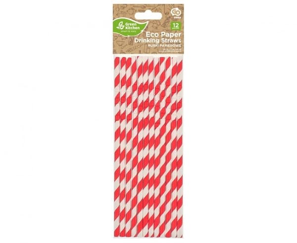 Röd Flexibel Papperssugrör med Röda Randar - 12-pack