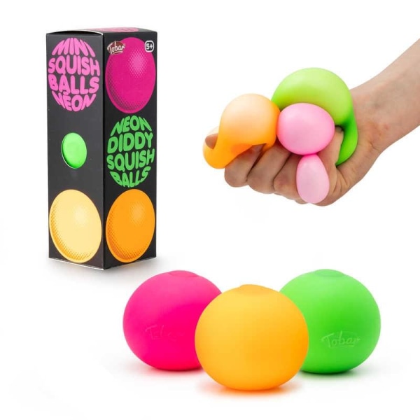 3-Pack - Stressboll / Klämboll - Neon multifärg
