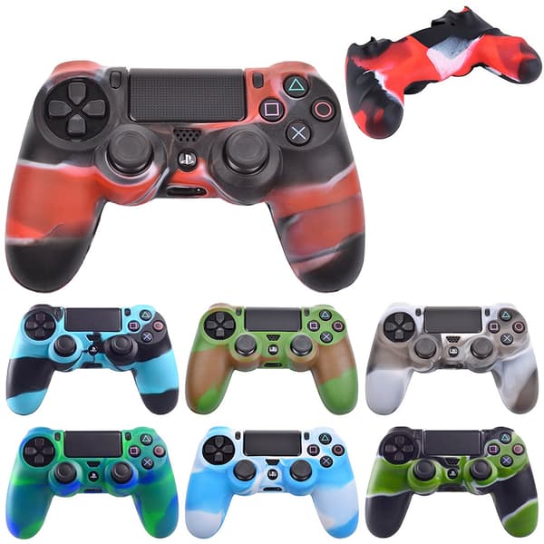Silikonbeskyttelse / Beskyttelse til PS4 Kontroll – Kamouflage 4. Svart/Ljusblå