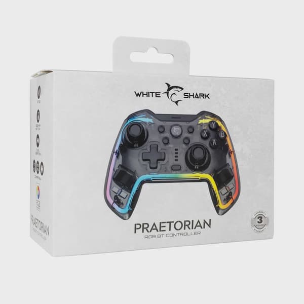 White Shark PRAETORIAN BT RGB Gamepad Klar/Svart