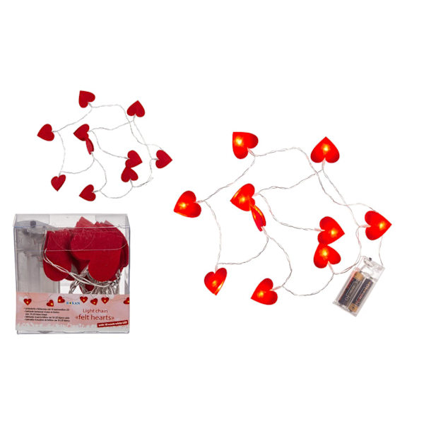 Lyskæde Hjerter / LED-kæde - 120cm - Røde Hjerter Red