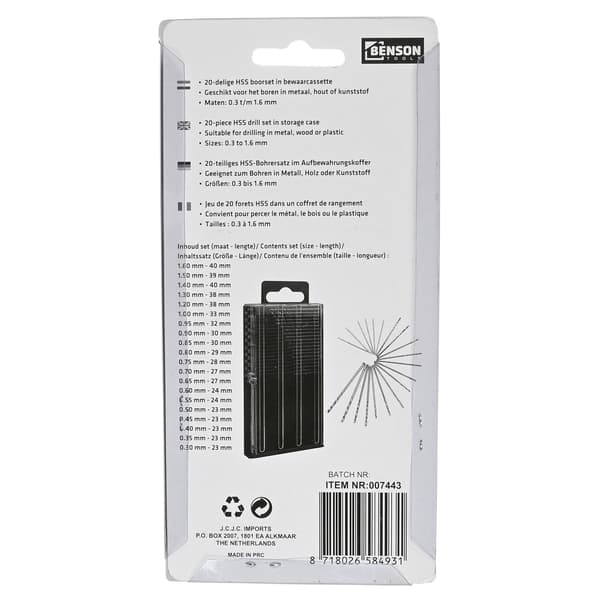 Borrset 20 delar HSS 0.3–1.6 mm