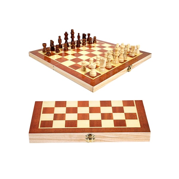 Schackspel dam triktrak stor trä 3in1
