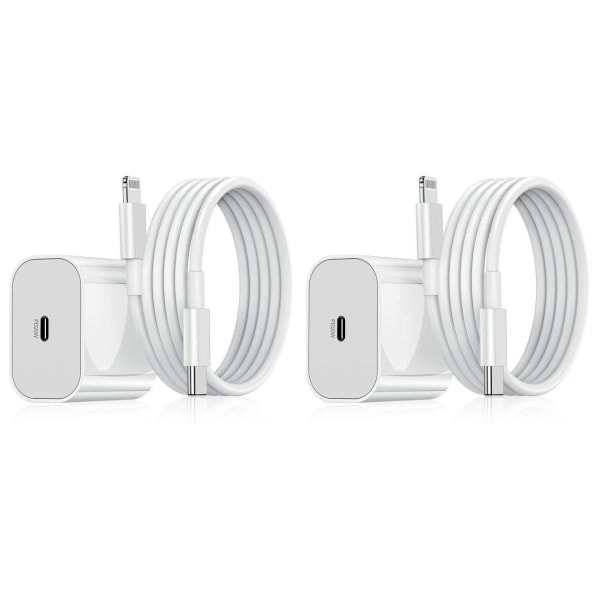 iPhone Lader Hurtiglader - Adapter + Kabel 20W USB-C White 2-Pack