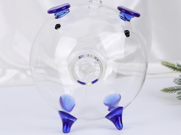 Spargris glas liten Blå