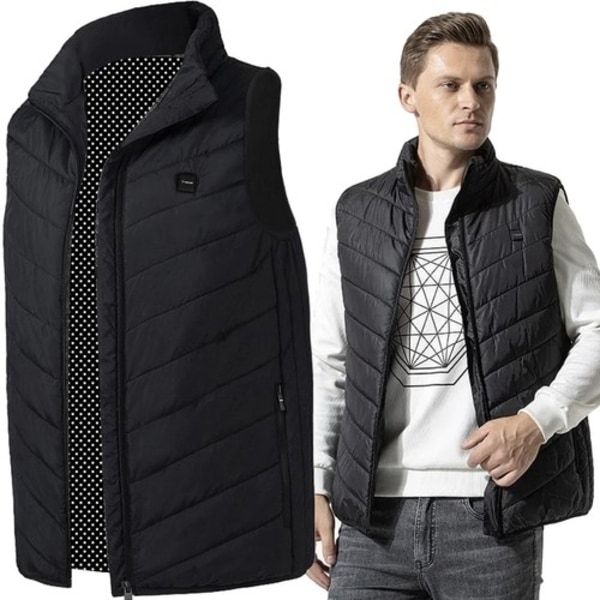 Varm Vest Unisex - Vest med innebygde varmeputer – USB Black XL