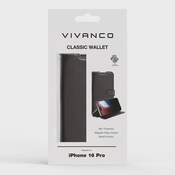 Vivanco Classic Plånboksfodral iPhone 16 Pro Svart