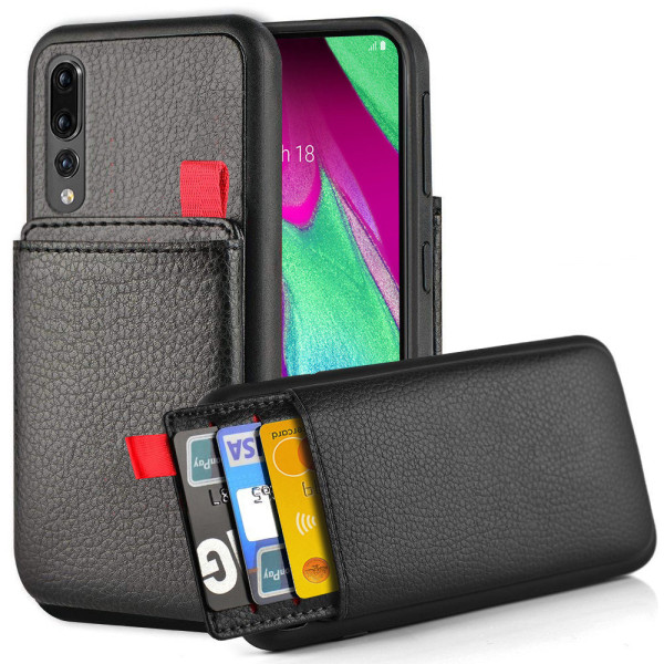 Huawei P20 Pro - Kansi / Kännykän kansi - Piilotettu korttipaikka / Korttiteline Black
