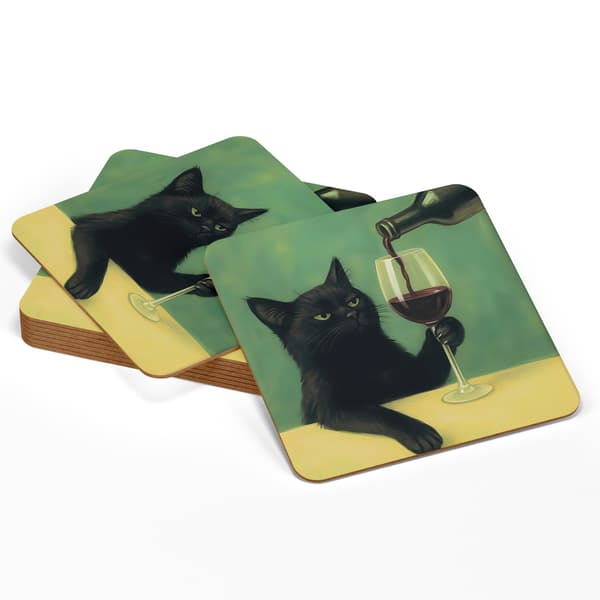 4-Kpl - Lasinaluset Kissa - Lasinaluset Juomalaseille Multicolor