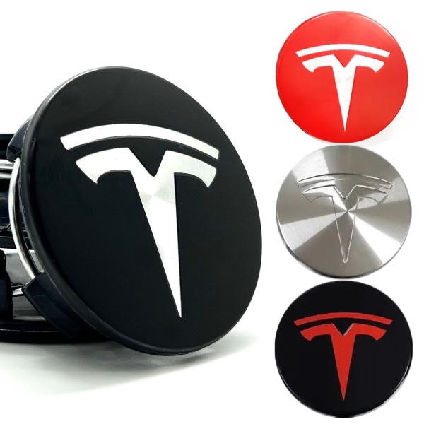 4-Pack - Tesla Navkapslar / Hjulnav Emblem - Bil Svart/silver