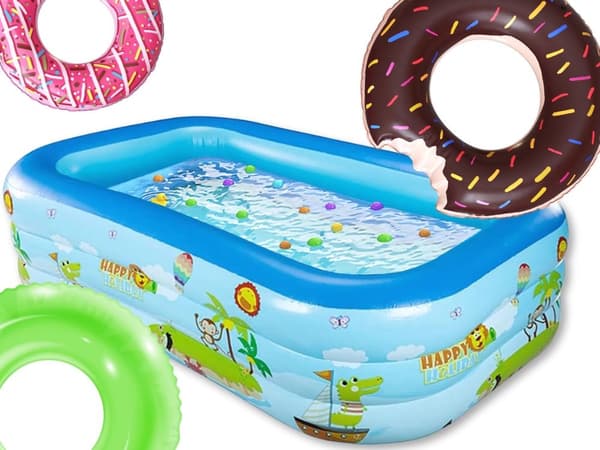Uppblåsbar pool - Rektangulär familjepool för barn