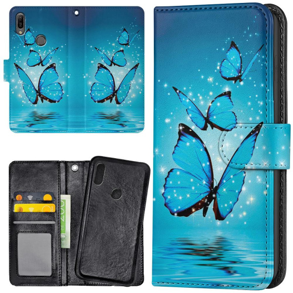 Huawei Y6 (2019) - Mobilcover/Etui Cover Glitrende Sommerfugle