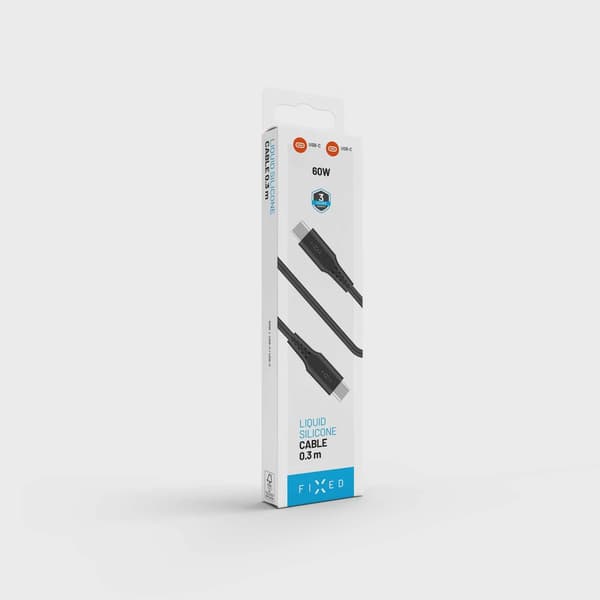 FIXED LIQUID silikonkabel 60W USB-C/C 0.3m Svart