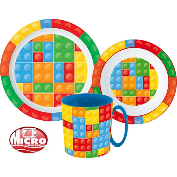 Lego-inspirerat middagset med muggar 350 ml - mikroplastset