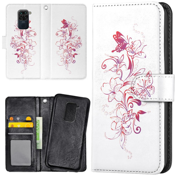 Xiaomi Redmi Note 9 - Mobilcover/Etui Cover Blomster & Sommerfug
