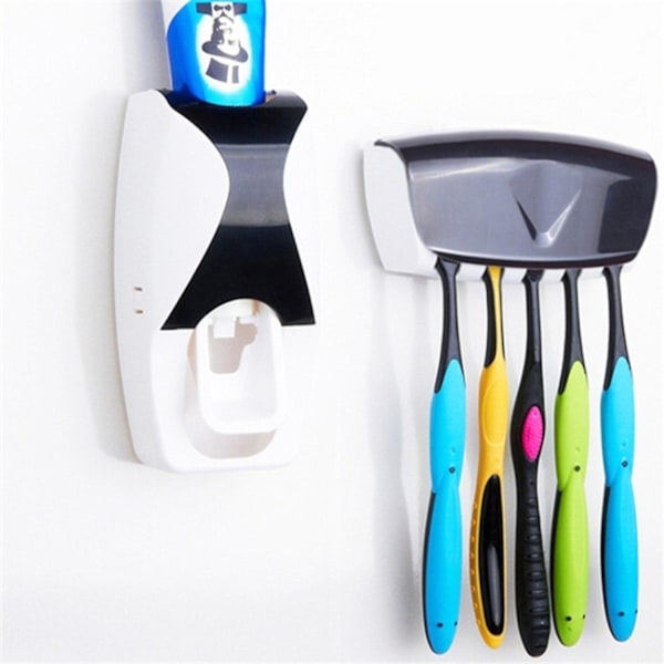 Tandpastadispenser med Holder til Tandbørster Black