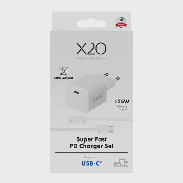 X2O 25 W hemmaladdarset USB-C med 1,2 m kabel GaN vit