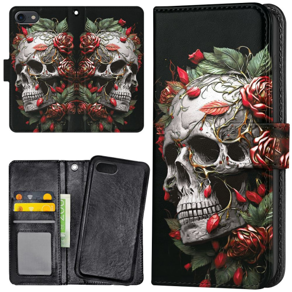 iPhone 7/8 Plus - Plånboksfodral/Skal Skull Roses