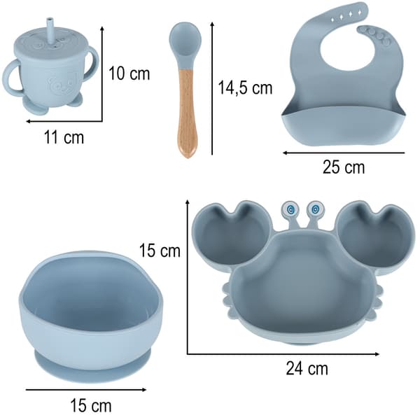 Barnservis Silikon - 9-delar Blue