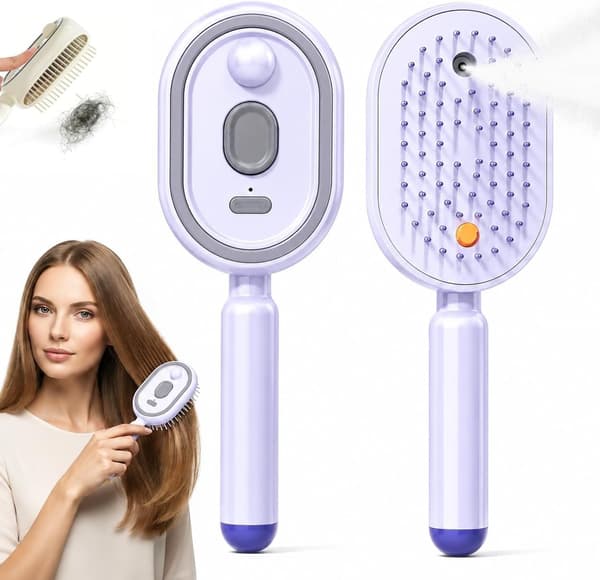 Elektrisk Spraybørste for Hår med Nano-Mist og Selvrensende Børstepigger Purple