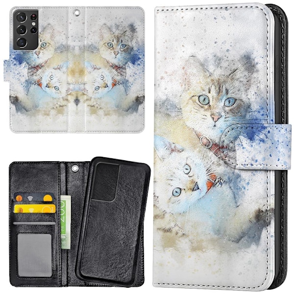 Samsung Galaxy S21 Ultra - Plånboksfodral/Skal Katter multifärg