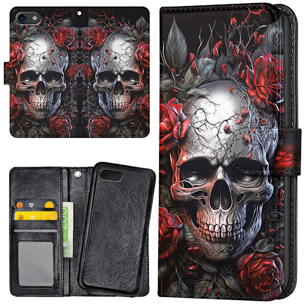 iPhone 7/8/SE - Lompakkokotelo/Kuoret Skull Roses