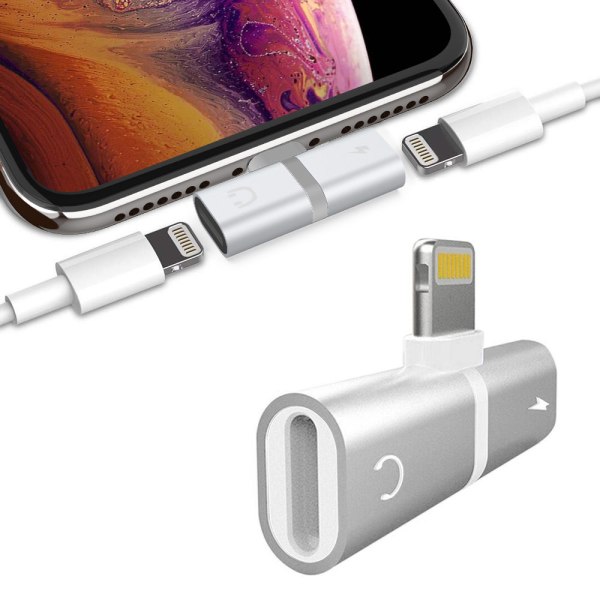 2-Pack - iPhone Splitter & Hovedtelefonadapter - Oplad og lyt Silver