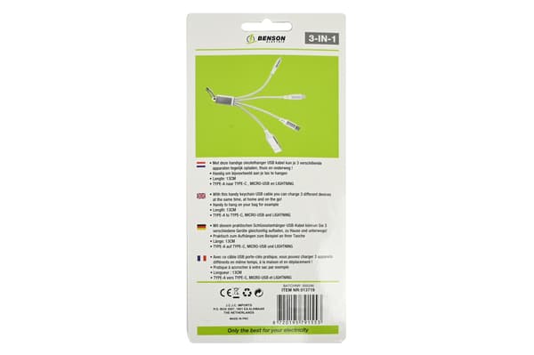 USB-kabel 3-i-1 nyckelring 13 cm