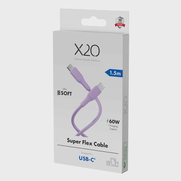 X2O SUPERFLEX 60W USB-C/C-kabel 1,5m Lavendel