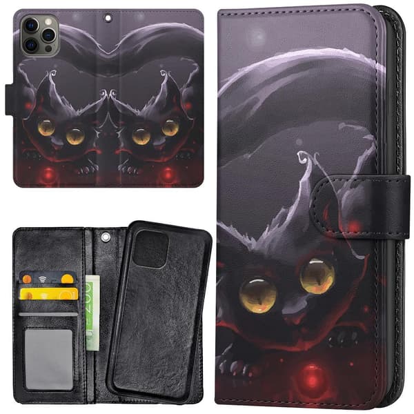 iPhone 13 Pro Max - Lommebok Deksel Svart Katt Multicolor