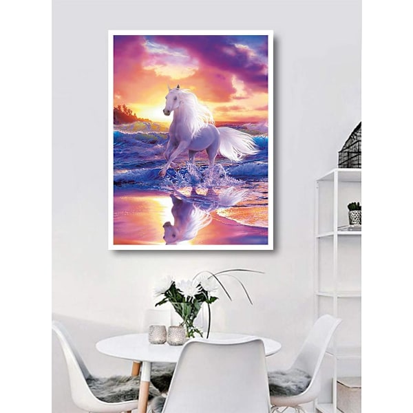 Diamond Painting / DIY 5D Diamantmaling - 30x40cm - Hvit Hest Multicolor