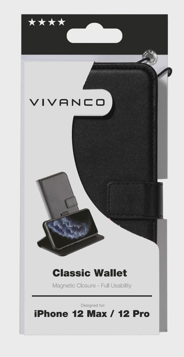 Vivanco Classic Plånboksfodral iPhone 12/12 Pro Svart
