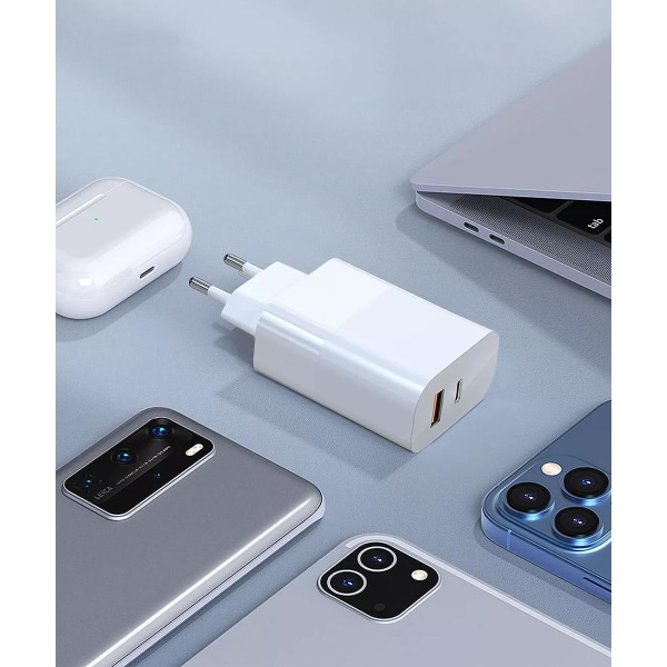 65W Laddare - Snabbladdare / Quick Charge - USB & USB-C Vit