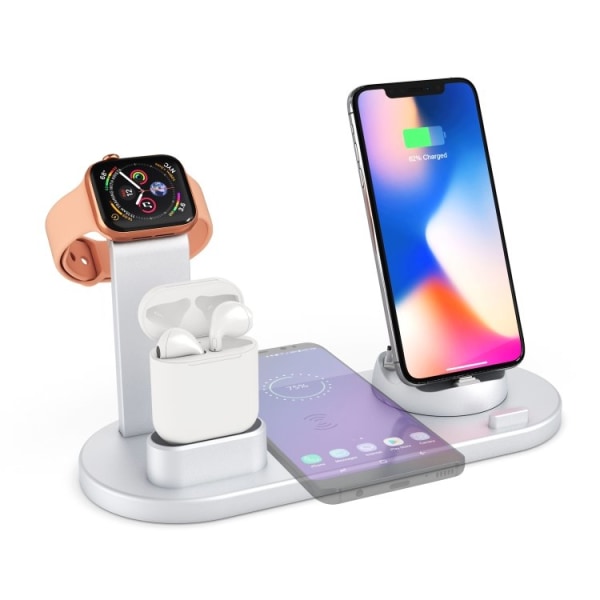 Laddningsstation för Mobil, Apple Watch & AirPods - Induktion Silver