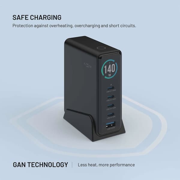 FIXED Super Snabb GaN Desktop Laddare 140W 4xUSB-C/USB-A