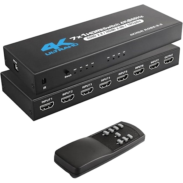 4K HDMI-switch med Fjärrkontroll - 7-portar