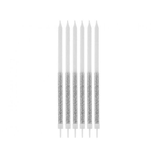 Färgglatt Silverglitter, Silverfödelsedagsljus, set med 16 stycken ljus