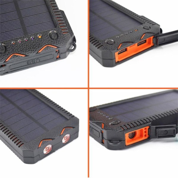 Solar PowerBank / Oplader - 10.000 mAh Solar oplader Black
