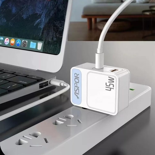 45W Laddare med Reseadapter US/EU - USB-C - PD - Snabbladdare White