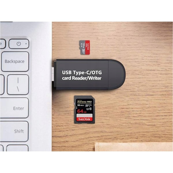 3-i-1 SD-kortleser USB, USB-C & Micro USB