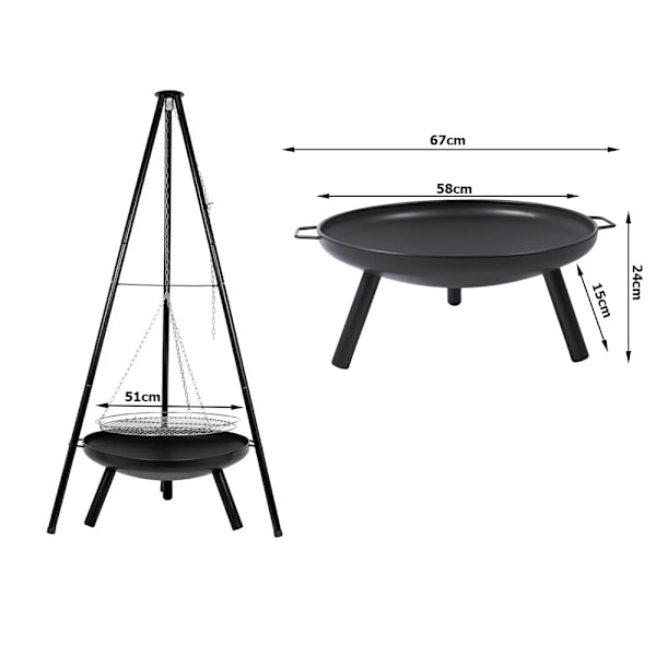 Hängande Grill och Eldstad för Öppen Eld - 58 cm