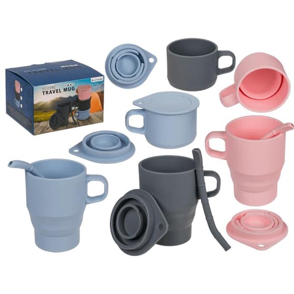 Silikonmugg med Sugrör / Hopfällbar Resemugg - Silikon Mugg Multicolor