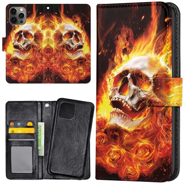 iPhone 13 Pro Max - Plånboksfodral/Skal Burning Skull