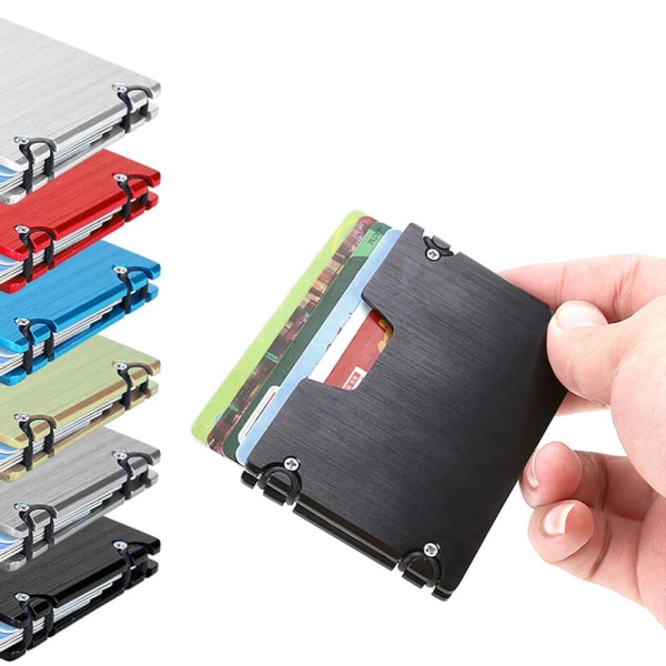 Korthållare 6 kort - RFID - Plånbok Pop-Up i Aluminium Blå